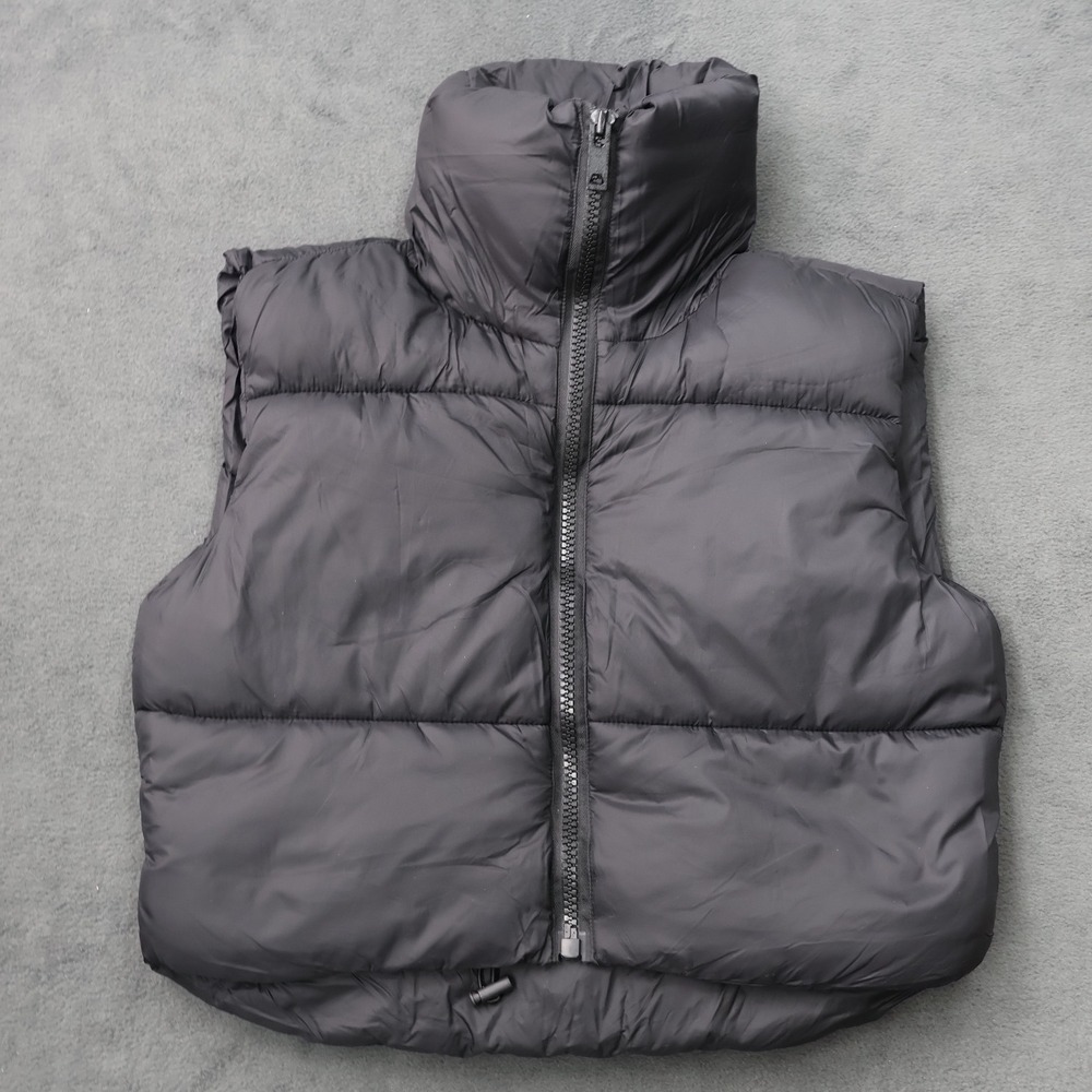 NY Threads Puffer Vest Womens Small Black New Cropped High Neck Quilted Zip